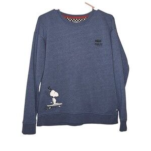 Vans x Peanuts Crewneck Sweatshirt Blue Snoopy Skateboarding Blue Women's S